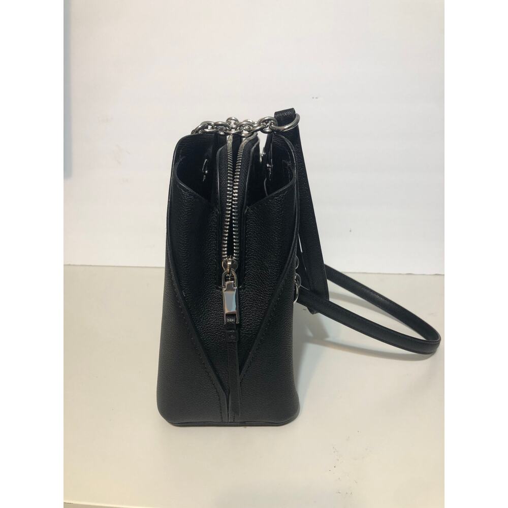 Calvin Klein Black Hailey Pebble Top Zip Silver Chain Sachet Bag - Picture 2 of 11